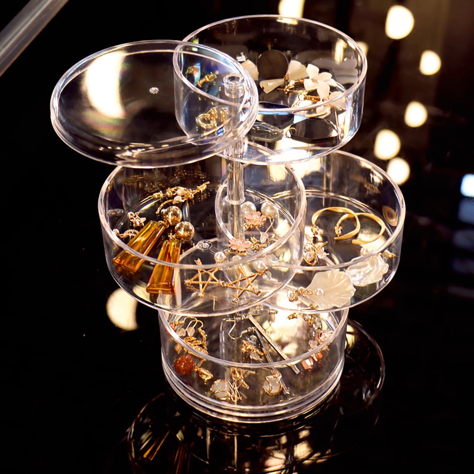 Four Layer Rotating Earring Storage Box Clear Acrylic Hairpin Jewelry