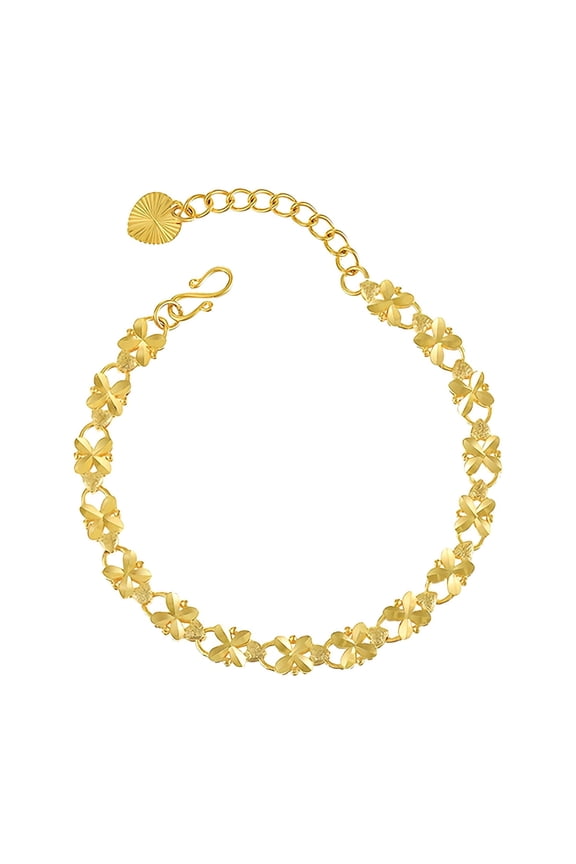 Four-Leaf Clover 24K Gold-Plated Chain Bracelet, Retro Chic Design for Women, Elegant & Stylish