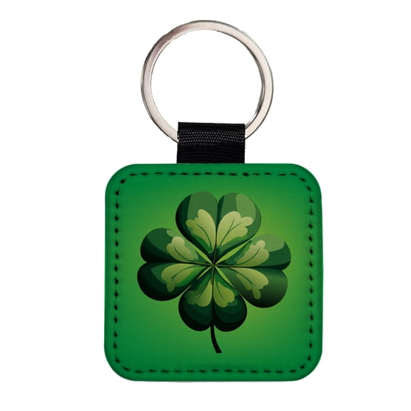 Four Leaf Clover 4 Lucky St Patrick's Day Faux Leather Square Keychain