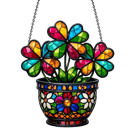 Four Leaf Clover Acrylic Suncatcher - Faux Stained Glass Indoor Window Hanging Ornament, Outdoor Sun Catcher Panel, Home Decor Gift for St. Patrick’s Day