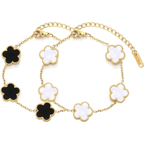 Four Leaf Clover Bracelet for Women 18K Gold Plated Stainless Steel Lucky 4 Leaf Gold Link Bracelet Jewelry Gift for Women