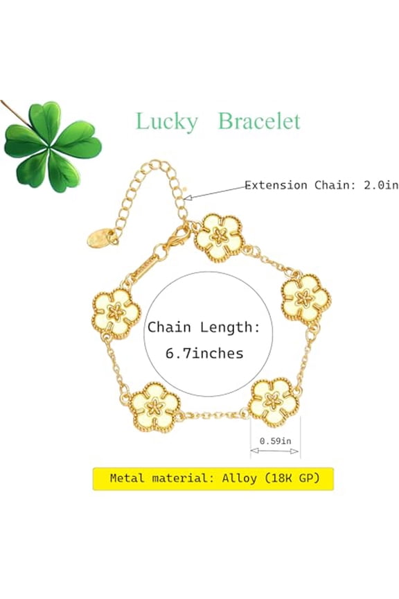 Four Leaf Clover Bracelet for Women Lucky 18K Gold Plated Stackable Jewelry Gift for Women Birthday Gifts for Girlfriend