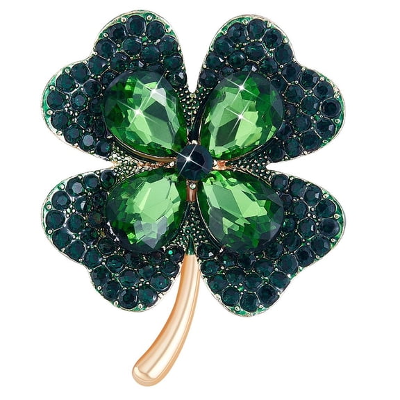 Four Leaf Clover Brooch Pin Alloy Rhinestone Four Leaf Clover Lapel Pin Accessory for Women Clothing Bags Backpacks Jackets Green