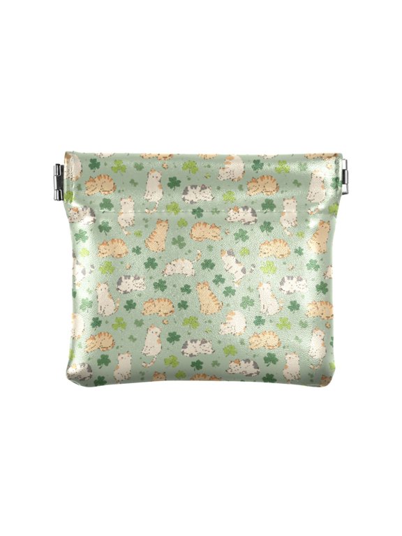 Four Leaf Clover Cat Wallet Small PU Leather Change Pouch Wallet for Women