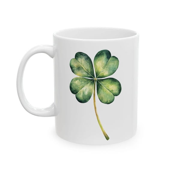 Four Leaf Clover Ceramic Mug 11 oz. St. Patrick's Day Coffee Mug Lucky Coffee Cup Lucky Clover Mug Gift for Dad Gift for Mom IriS1H Mug Gift