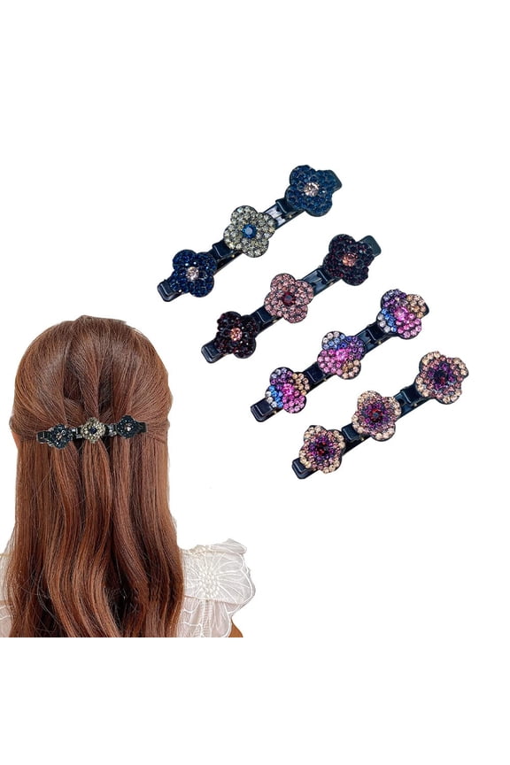 Four-Leaf Clover Chopped Hairpin Duckbill Clip, Sparkling Crystal Stone Braided Hair Clips Ladies Ponytail Fixer, Nonslip Braided Magic Hair Clips for Women Girls (4 PCS)