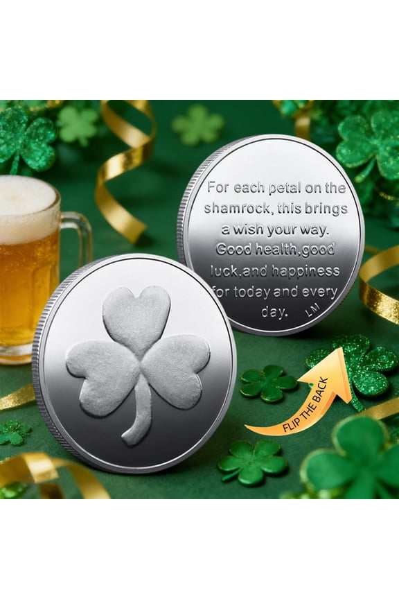 Four Leaf Clover Lucky Coin, Gold Iron Relief Commemorative Souvenir, Good Luck Fortune Token for Birthdays Holidays, Encouragement Keepsake