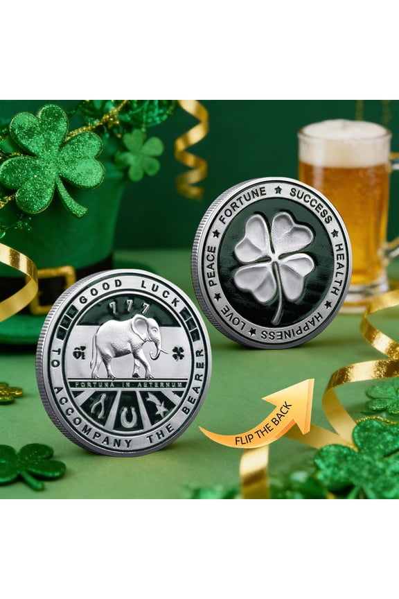 Four Leaf Clover Commemorative Coin, Exquisite Relief Craft, Double-Sided Blessing, Iron Lucky Coin for Birthday Gift, Holiday Souvenir, Workplace Encouragement, Wallet Ornament & Desktop Decor