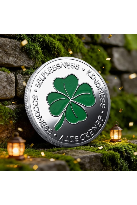 Four Leaf Clover Commemorative Coin Good Luck Token Gift for Friends Family, Lucky Charm Pocket Token for Wealth Success Health Peace, Inspirational Keepsake Souvenir Coin for Encouragement Blessings
