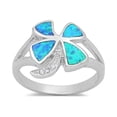 thumbnail image 1 of Four Leaf Clover Cubic Zirconia Blue Simulated Opal Sterling Silver Size 6, 1 of 3