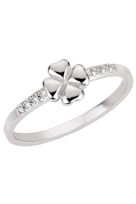 Four Leaf Clover Cubic Zirconia Ring Sterling Silver Size 8