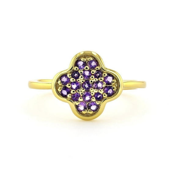 Four Leaf Clover Dark Amethyst Ring