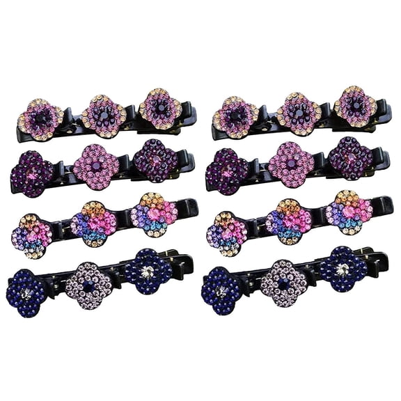 Four Leaf Clover Diamond Hair Clip - Double Layer with Twist Braided Duckbill Clip, Bang Side Clip Hair Clip for Girls (4pcs/8pcs)