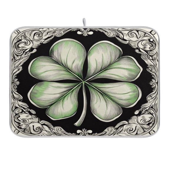 Four Leaf Clover Dish Drying Mat for Kitchen Counter 16x18 In Absorbent Microfiber Reversible Mats Dish Drainer Protector Rack Pad for Coffee Bar Table