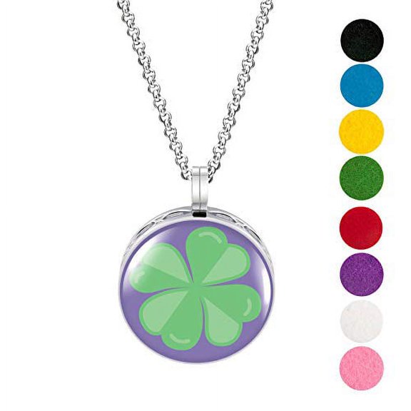 Four Leaf Clover Enamel Necklace Diffuser w/ pads and gift box