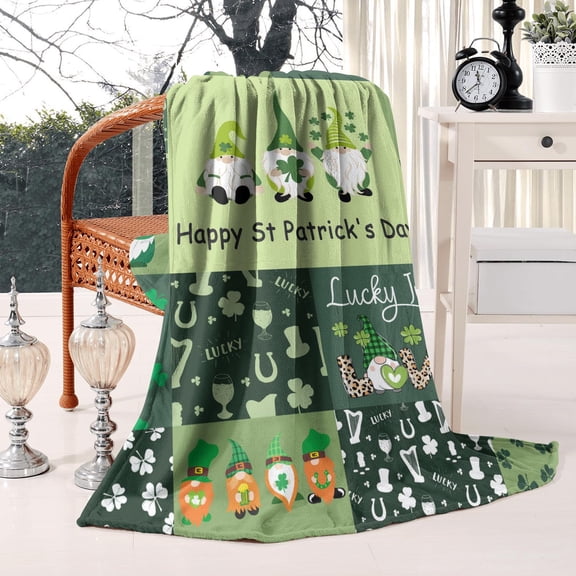Four Leaf Clover Happy St Patrick' S Day Flannel Blankets Plush & Cozy Couch Blankets for Winter Autumn,60x80 Inch Beautiful Blanket for Bedding Christmas Halloween