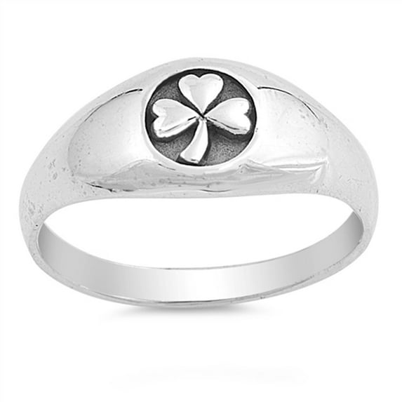Four Leaf Clover Heart Ring .925 Sterling Silver Band Jewelry Female Male Unisex Size 5