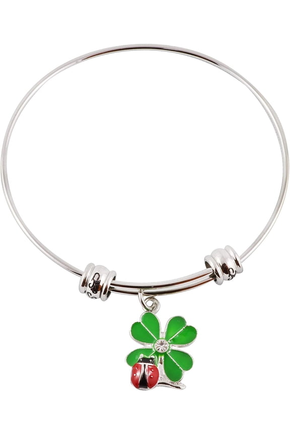 Four Leaf Clover | This Lucky Charm Bangle with a Four Leaf Clover Charm and a Ladybug Bracelet or Clover Bracelet is for Those That Want a Lucky Bracelet a 4 Leaf Clover Bracelet as Lucky Jewelry