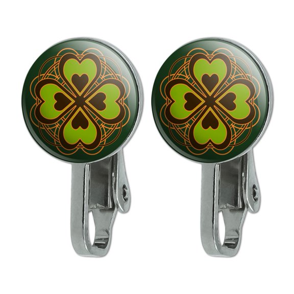 Four Leaf Clover Lucky Novelty Clip-On Stud Earrings