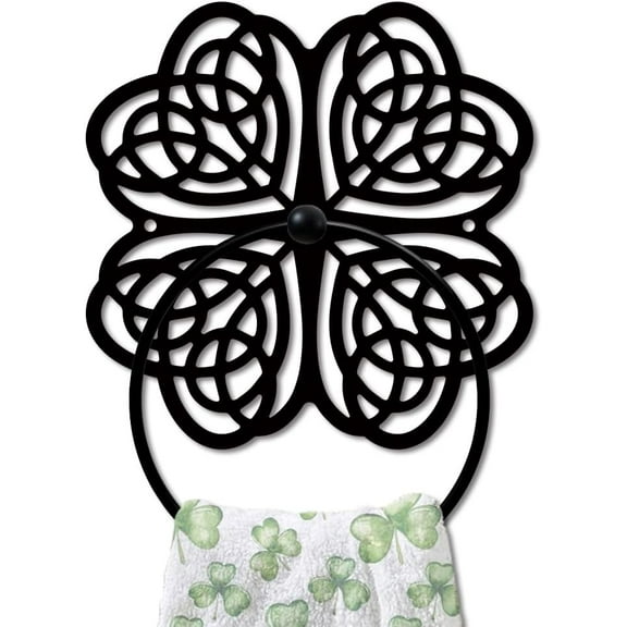 Four Leaf Clover Metal Towel Ring Saint Patrick's Day Style Towel Holder Bath Towel Ring Black Art Towel Rack Wall Mounted
