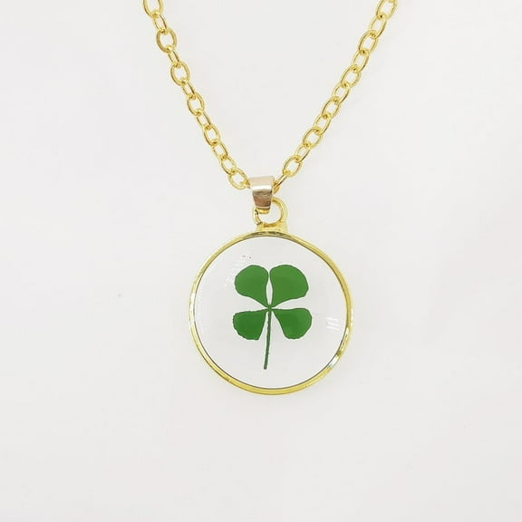 Four Leaf Clover Necklace Handmade Green Four Leaf Clover Necklace Pressed Flower Necklaces Gold Pressed Wildflower Necklace Handmade Necklaces for Women