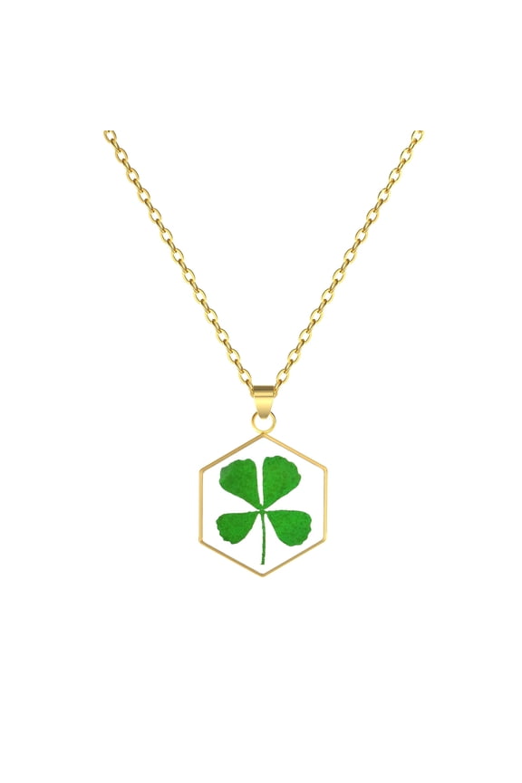 Four Leaf Clover Necklace Pressed Flower Necklaces Gold Pressed Wildflower Necklace for Women, Personalized Handmade Jewelry, Gifts for Valentine's Day, Birthday, Mother's Day, Christmas