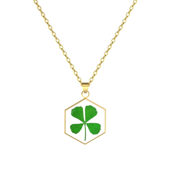 Four Leaf Clover Necklace Pressed Flower Necklaces Gold Pressed Wildflower Necklace for Women, Personalized Handmade Jewelry, Gifts for Valentine's Day, Birthday, Mother's Day, Christmas