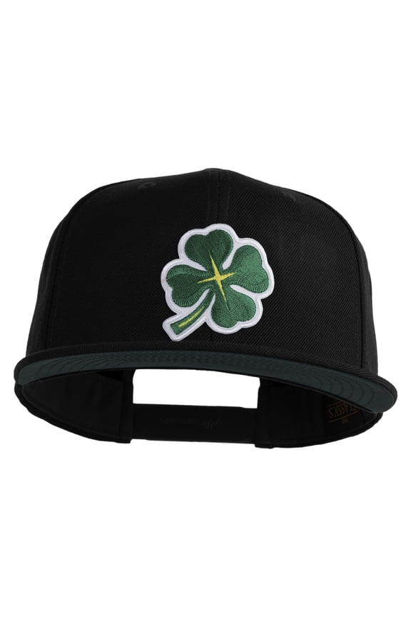 Four Leaf Clover Patched Wool Blend Prostyle Snapback Cap - Black OSFM