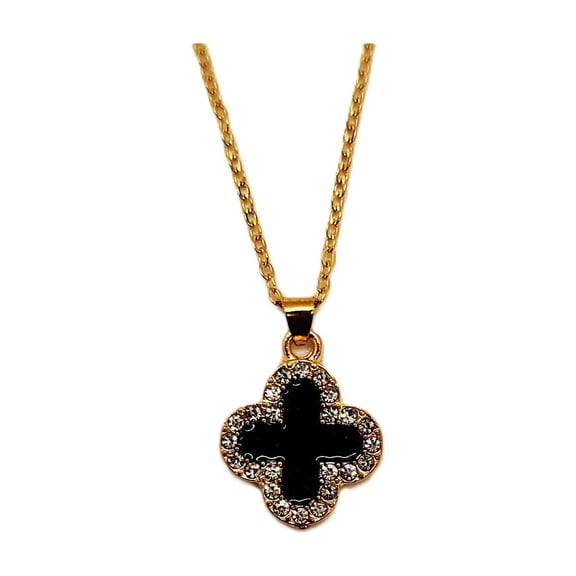 Omodo Four Leaf Clover Pendant, Clear Sparkling Stone, Necklace, Gold Tone