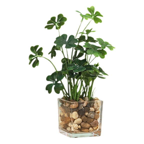 Four Leaf Clover Plant Decor, Green Artificial Green Plant, Lifelike Four Artificial Plant Pot Decor: 9.84×2.76×2.56 Inches Fresh Greenery Ornament for Home Tabletop & Shelf Display