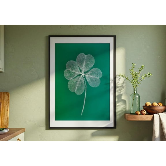 Four Leaf Clover Print Irish Botanical Art St. Patrick's Day Decor Poster 12x18 UNFRAMED