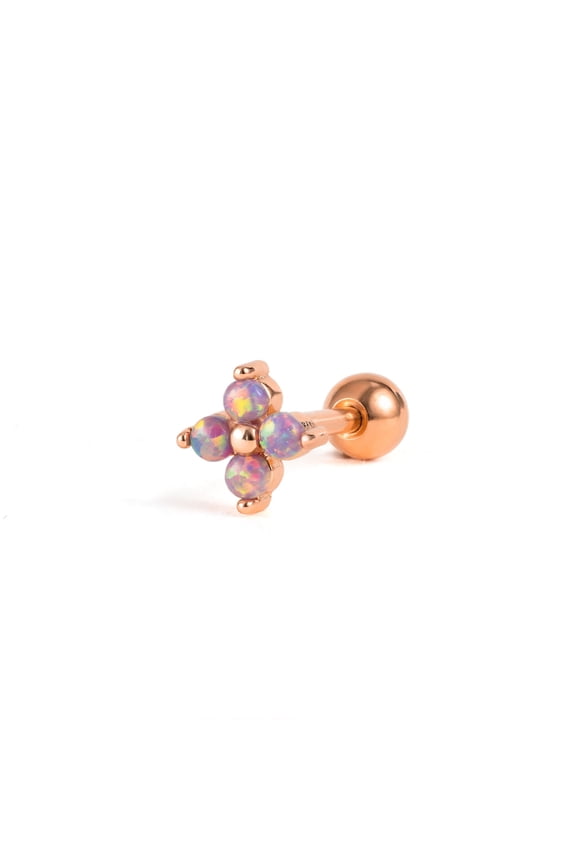 Four Leaf Clover Purple Opal Flat Back Piercing Earring