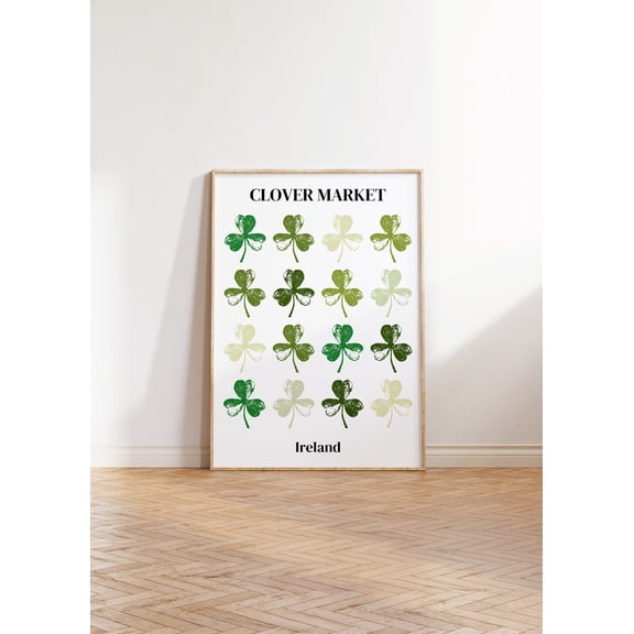 Four Leaf Clover Retro Market Style Wall Art, Unframed Paper Print Size 8x12