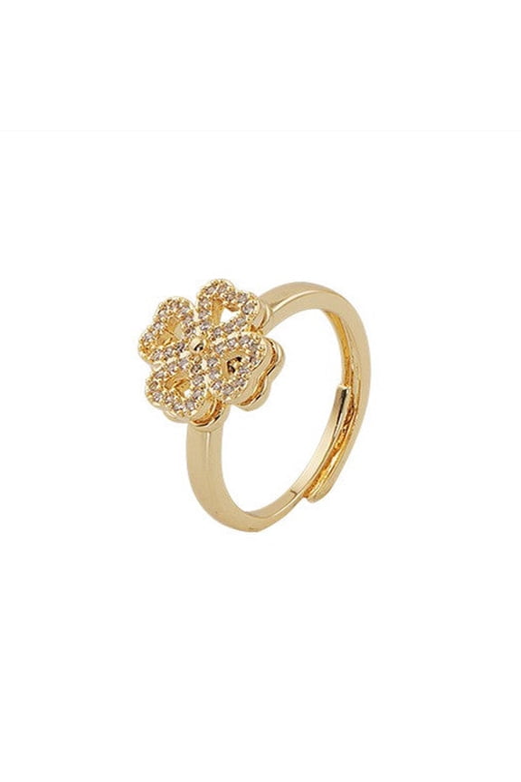 Four Leaf Clover Rotating Ring For Women Adjustable Cupronickel Alloy Inlaid Gemstone Jewelry Gift For Gifts