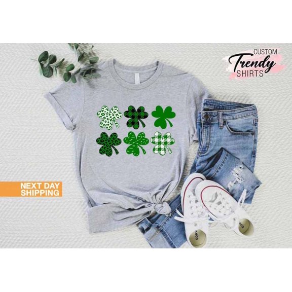 Four Leaf Clover Shirt, Leopard St Patricks Day Shirt, Shamrock Lucky T-Shirt, Irish Gifts for Women, Leopard Clover Shirt,Lucky Women Shirt TSHIRT All Size S-5XL