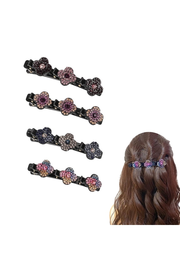 Four-Leaf Clover Snap Hair Clips,Shiny Crystal Stone Hair Clips,Sparkling Rhinestones Flat Hair Clips,Braided Hair Clips,Multi Duckbill Clip,Perfect Gift for Girls and Women Set of 4