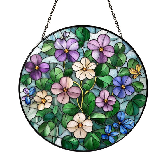 Four Leaf Clover Stained Glass Style Suncatcher – Green Botanical Window Decor