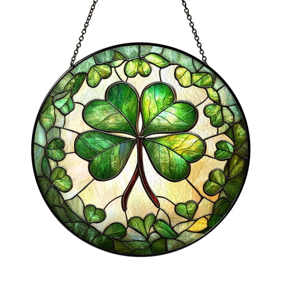 Four Leaf Clover Stained Glass Style Suncatcher Window Hanging, Lucky Irish Green Home Decor