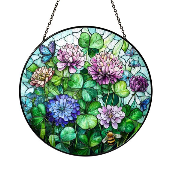 Four Leaf Clover Stained Glass Suncatcher Window Hanging, Lucky Green Shamrock Decor, Whimsical Nature Home Accent Gift