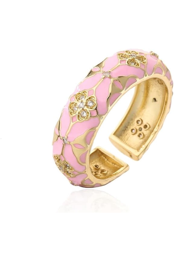 Four Leaf Clover Statement Rings for Women Adjustable Dainty Enamel Lucky Jewelry Band