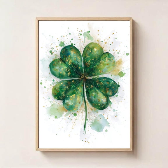Four Leaf Clover Wall Art Lucky Charm Prosperity Symbol, Unframed Paper Print