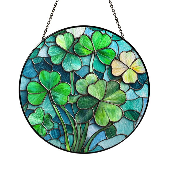 Four Leaf Clover Window Suncatcher, Stained Glass Inspired Shamrock Art for Nature Lovers and Decorative Gifts
