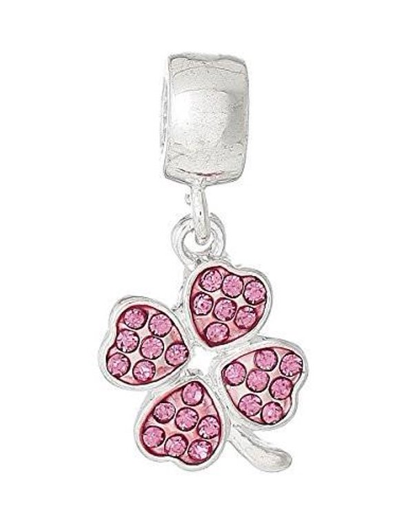 Four Leaf Clover With Green Crystals for European Snake chain charm Bracelet