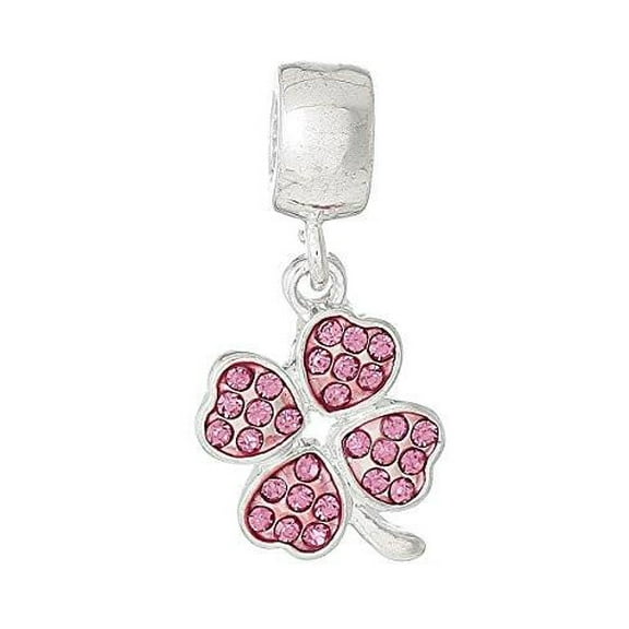 Four Leaf Clover With Pink Crystals for European Snake chain charm Bracelet