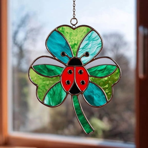 Four Leaf Clover and Ladybug Acrylic Suncatcher Hanging Sign