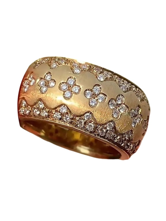 Four Leaf Clovers Inspired Rings with Sparkling Stones Gold Plated Finish Decoration Rings For Casual Or Formal