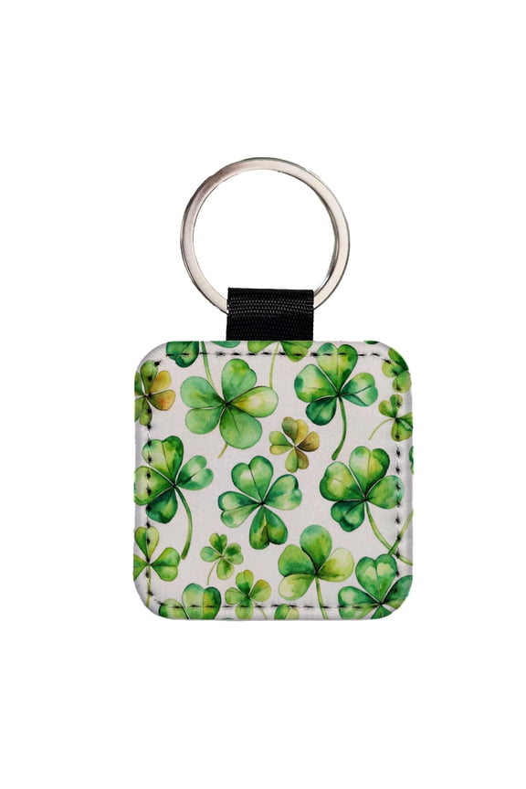 Four Leaf Clovers Ireland St. Patrick's Day Faux Leather Square Keychain