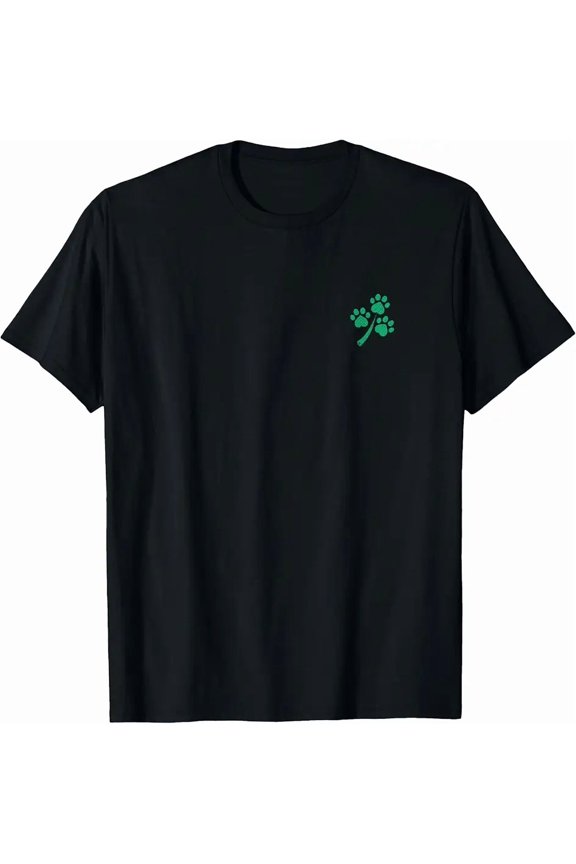 Four Leaf Paws Clover Pocket Irish Shamrock St.Patricks Day T-Shirt