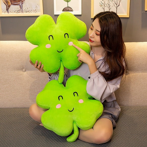 Four Leaf Pillow, Soft Plush Sofa Cushion, Flock Green Decorative Throw Pillow Gift for Home Office Travel