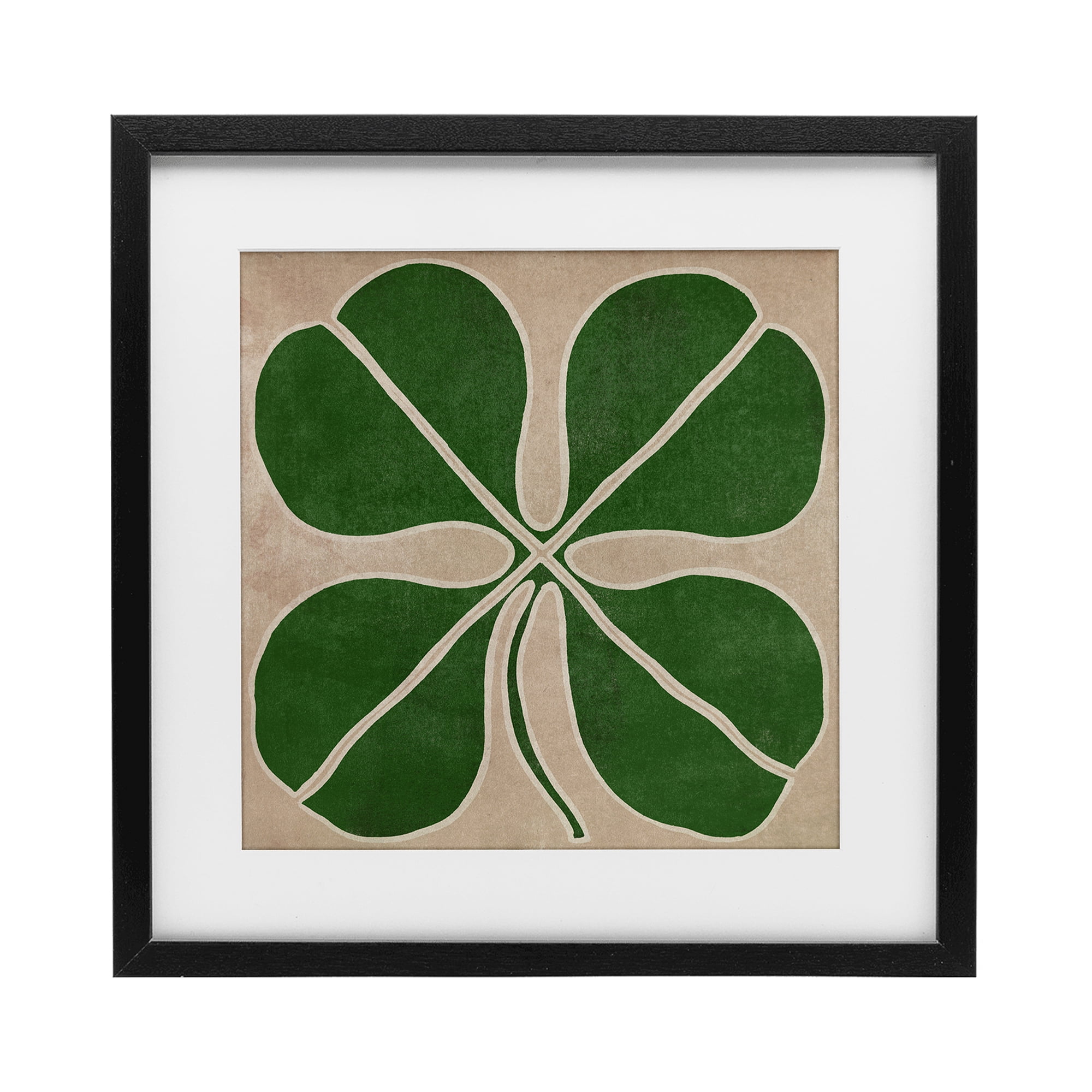 Four Leaf Symmetry Black Framed Print Under Glass, design by June Erica Vess